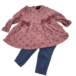 2-piece Set Baby Girl Size 3-6 Months Pink Top with Bows and Blue Pants